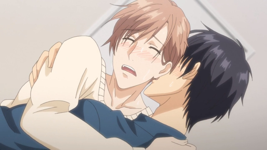 2boys anime asumi_koya canon_couple male/male male_only naruse_keiichi neck_kiss papa_datte_shitai yaoi