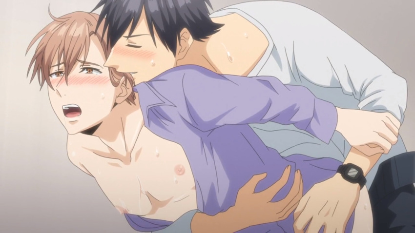 anal anal_sex anime asumi_koya cum_while_penetrated cumming_while_penetrated doggy_position male/male male_only naruse_keiichi papa_datte_shitai yaoi